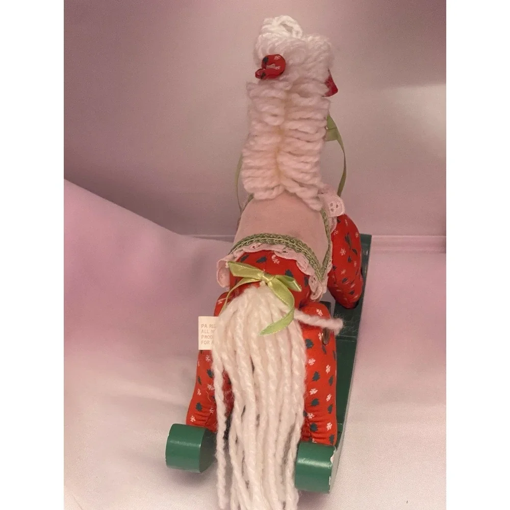 Stuffed Christmas Rocking Horse Music Box Red Green‎ Fabric Wood San Francisco